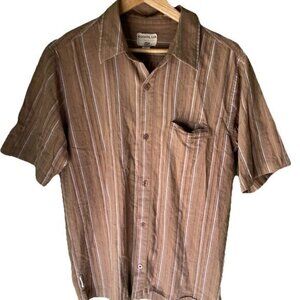 Vintage Honolula men's Sz Medium Brown White Gold Lined Button Down Shirt